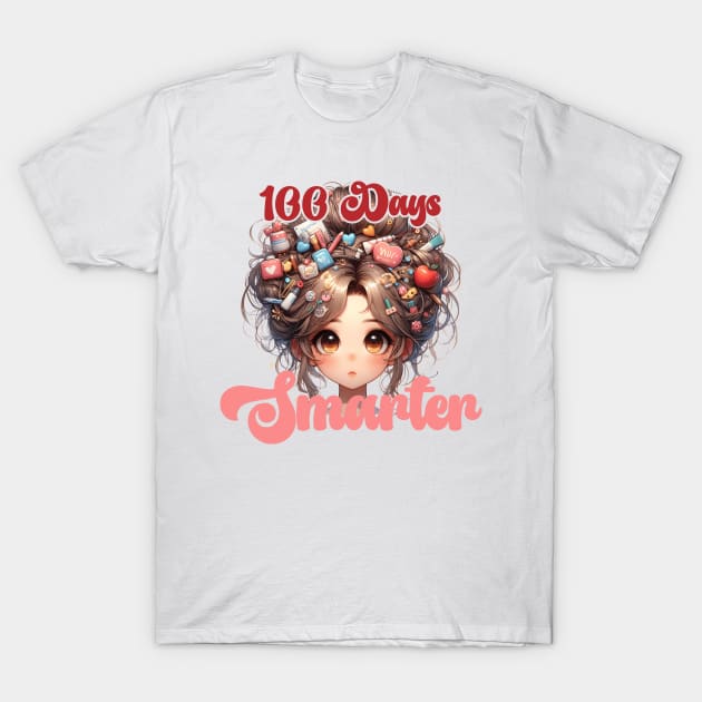 100 Days Smarter Girls Messy Bun Hair nurse Of School T-Shirt by click2print